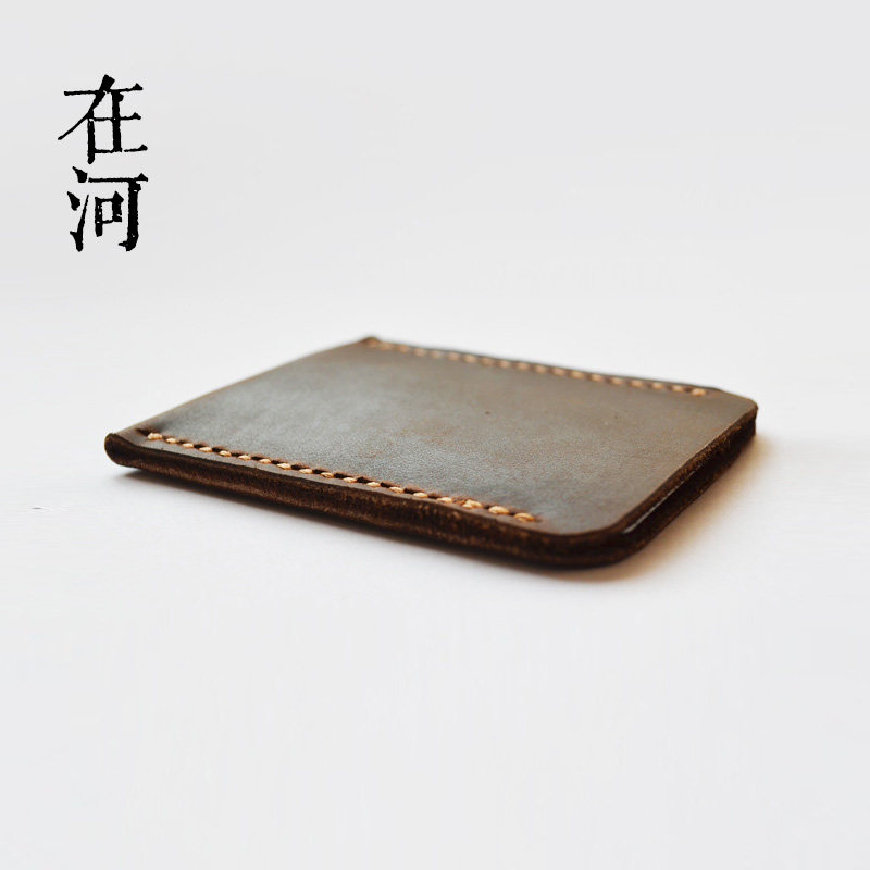 At River ZAIHE Black Brown Mad Mapleather Hand-stitched Hand Made Card Bag Bus Card Bank Card Pouch Pure Cow Leather Zero Wallet