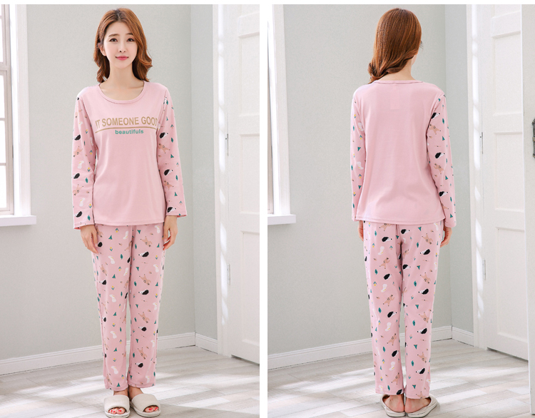 Bộ đồ ngủ mùa xuân và mùa thu của phụ nữ mùa thu và mùa đông Bộ đồ cotton dài tay mùa thu Hàn Quốc ngọt ngào và đáng yêu có thể mặc bên ngoài dịch vụ mặc nhà mỏng đồ bộ ống suông