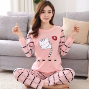 Bộ đồ ngủ mùa xuân và mùa thu của phụ nữ mùa thu và mùa đông Bộ đồ cotton dài tay mùa thu Hàn Quốc ngọt ngào và đáng yêu có thể mặc bên ngoài dịch vụ mặc nhà mỏng