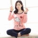 Bộ đồ ngủ mùa thu nữ mùa xuân và mùa thu dài tay cotton phù hợp với mùa thu Hàn Quốc của bộ đồ hai mảnh lỏng lẻo có thể được mặc bên ngoài dịch vụ nhà mỏng