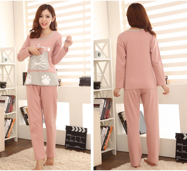 Bộ đồ ngủ mùa thu nữ mùa xuân và mùa thu dài tay cotton phù hợp với mùa thu Hàn Quốc của bộ đồ hai mảnh lỏng lẻo có thể được mặc bên ngoài dịch vụ nhà mỏng những kiểu đồ bộ dễ thương
