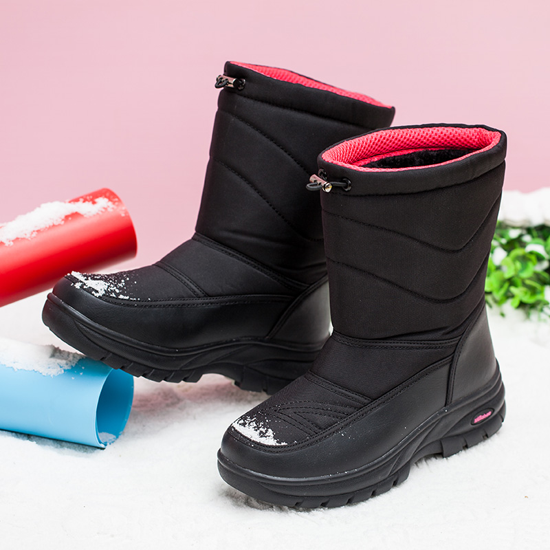 Yijiabao mid-tube snow boots women's one-foot plus velvet cotton shoes women's warm winter comfortable women's boots flat non-slip