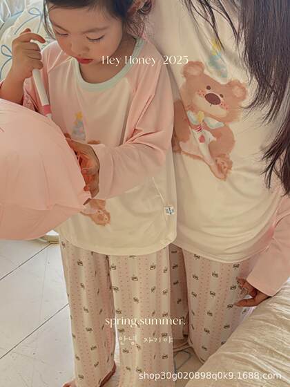 2025儿童莫代尔睡衣春夏季薄款女童长袖家居服男童空调服亲子套装