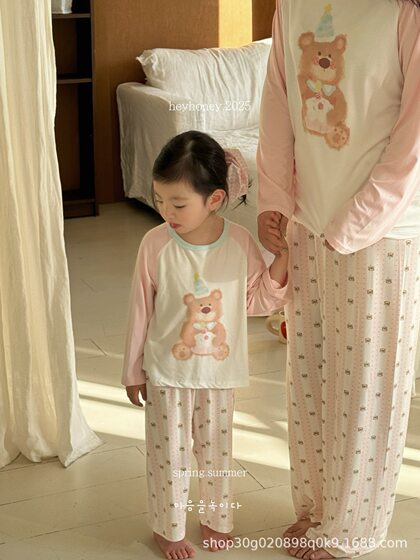 2025儿童莫代尔睡衣春夏季薄款女童长袖家居服男童空调服亲子套装