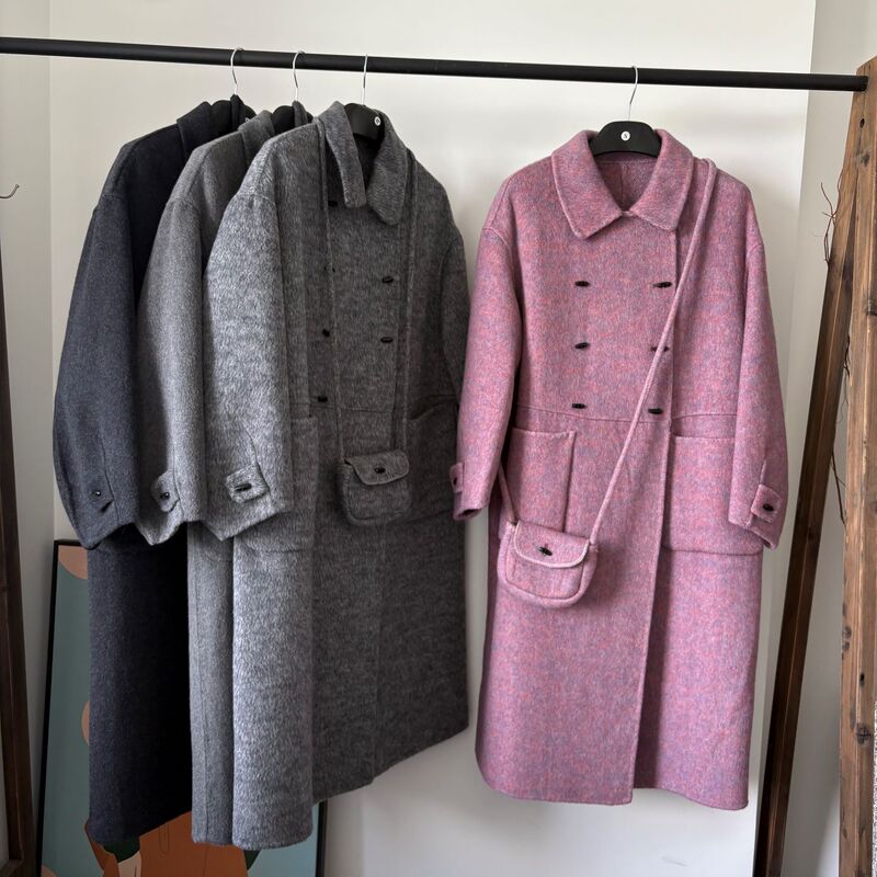 Horned Double-Breasted 2025 Autumn and Winter New Double-Sided Wool Coat for Women, Long Loose Slimming Woolen Cardigan Horned Double-Breasted 2025 Autumn and Winter New Double-Sided Wool Coat for Women, Long Loose Slimming Woolen Cardigan