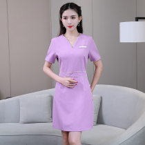  The new Korean version of the beautician summer short-sleeved dress overalls womens health spa foot bath club slim and thin