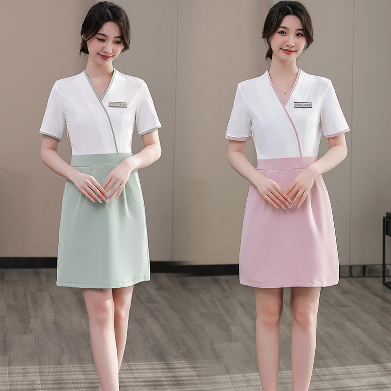 Beautician Dress Work Uniform Women's Short-Sleeved Health Center Spa Skin Management Beauty Salon Technician Classy Work Uniform Beautician Dress Work Uniform Women's Short-Sleeved Health Center Spa Skin Management Beauty Salon Technician Classy Work Uniform