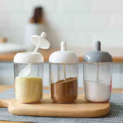 Kitchen with spoon seasoning jar household creative salt monosodium glutamate seasoning box with lid moisture-proof material dressing bottle sugar jar salt jar