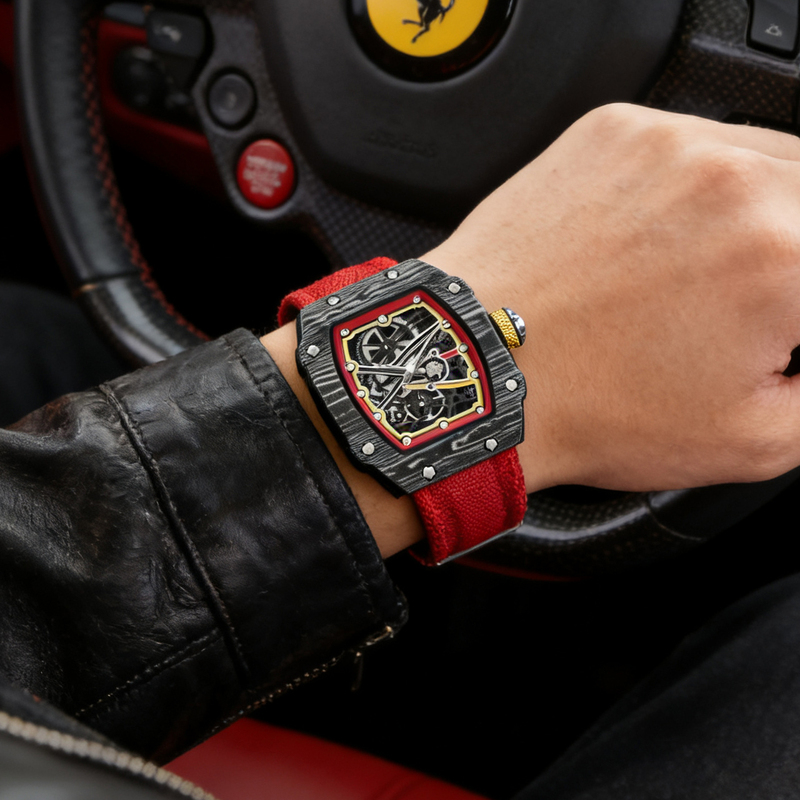 Richard Qatar Watch Men's Carbon Fiber Automatic Mechanical Watch Men's Luminous Waterproof Nylon Strap Personalized Watch