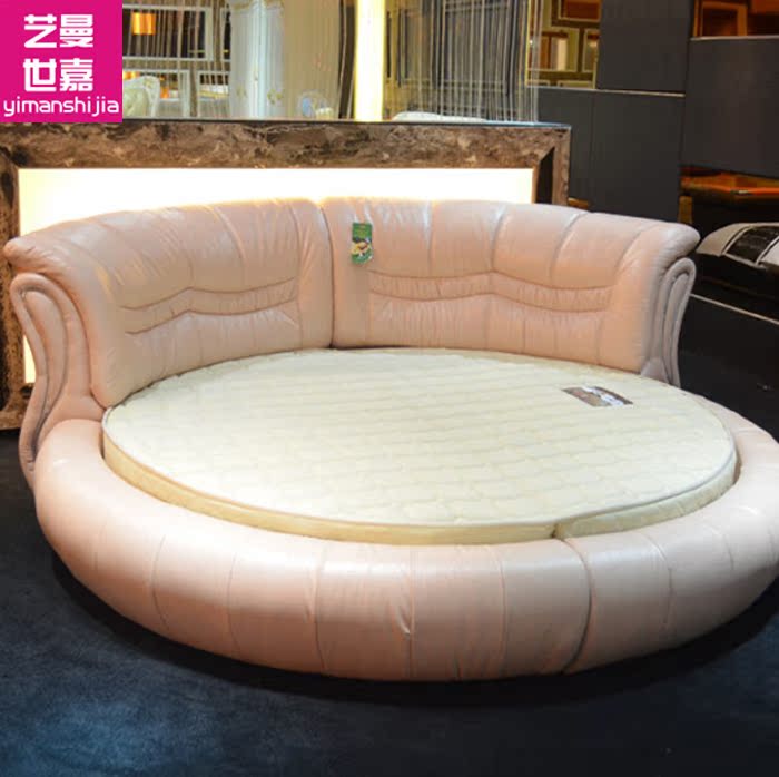 Yiman Sega leather art round bed double bed Fashion wedding bed Leather bed European Princess bed 2 meters leather bed Y121