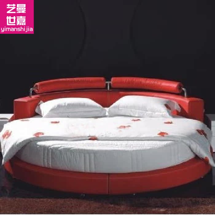Yi Man Sega leather art round bed Leather bed Leather bed Double bed Soft bed Leather wedding bed Princess bed 40