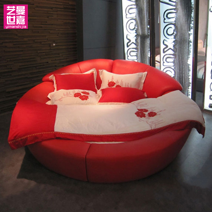 Yiman Sega leather art round bed Leather bed Double bed Leather bed Wedding bed Leather soft bed Princess bed Y14