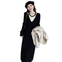 Maternity Autumn Dress 2024 New Sweater Fake Two-piece Autumn Skirt Large Size Slim Knitted Autumn and Winter Suit