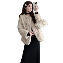 Jingqi maternity dress two-piece suit 2024 new Korean style knitted inner with bottoming sherpa jacket autumn and winter
