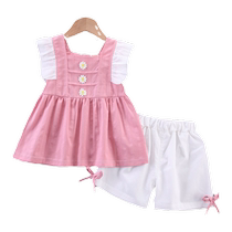 Jingqi Girls Suit Baby Summer Clothes Small Flying Sleeves Princess Fashionable Going Out Two-piece Childrens Summer Clothes