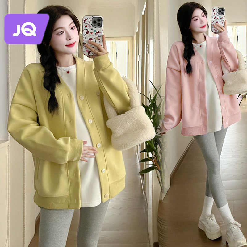 Pregnant Woman Sweater Coat Autumn Winter Dress Plus Velvet Blouse Warm Long Sleeve Big Code Casual Gestational Woman Dress New-Taobao