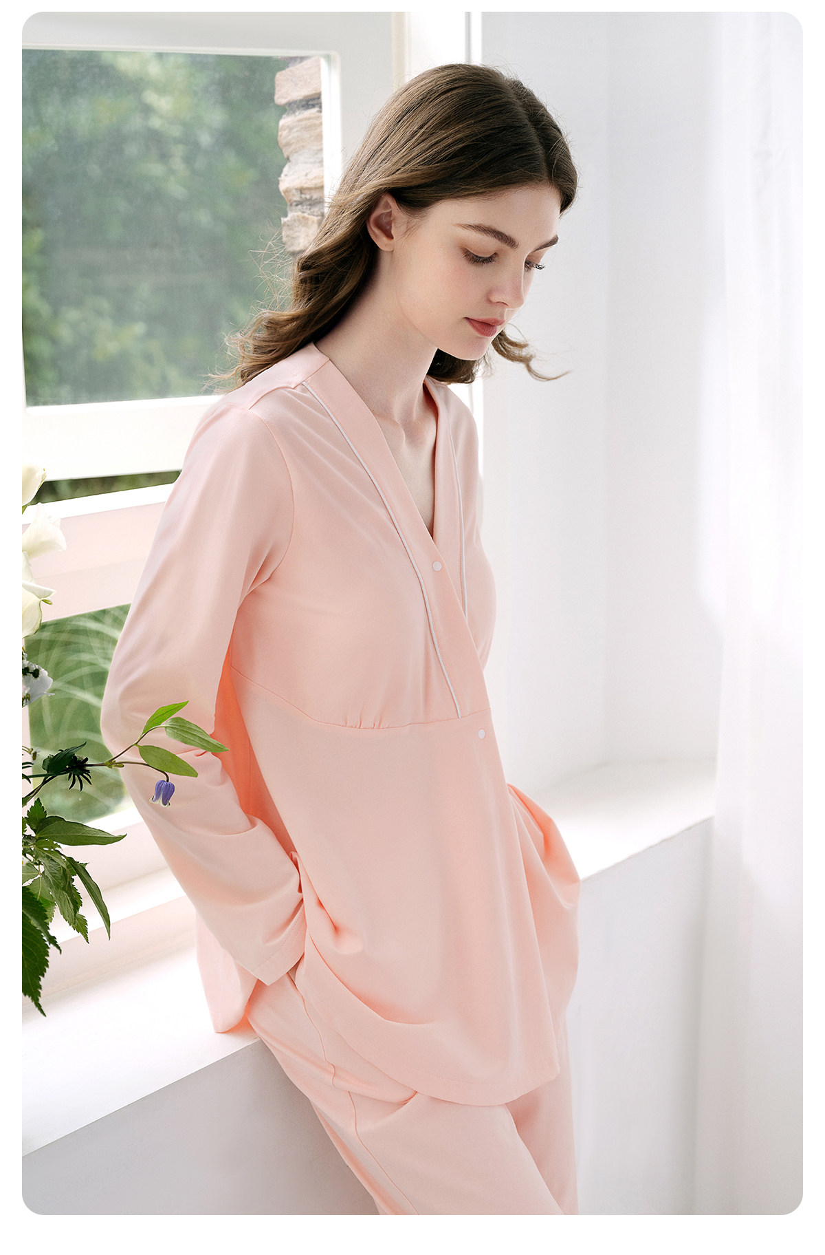 Jq Jingqi Maternity Pajamas with Breast Pads, Pure Cotton Postpartum Maternity Sleepwear, Nursing and Breastfeeding Hospital Home Wear Set for Women — 14