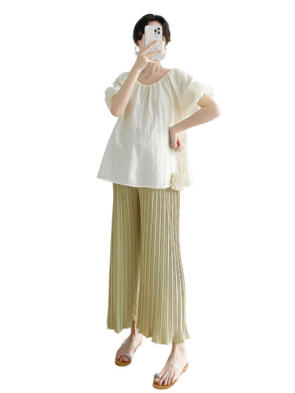 孕妇装两件套夏装2025新款洋气娃娃领衬衫宽松百搭套装高级感穿搭