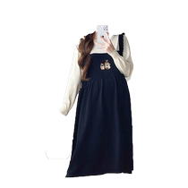 Jingqi maternity wear 2024 new autumn and winter style fashionable and age-reducing loose slimming fake two-piece embroidered dress