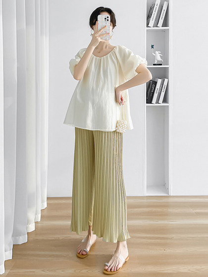 孕妇装两件套夏装2025新款洋气娃娃领衬衫宽松百搭套装高级感穿搭