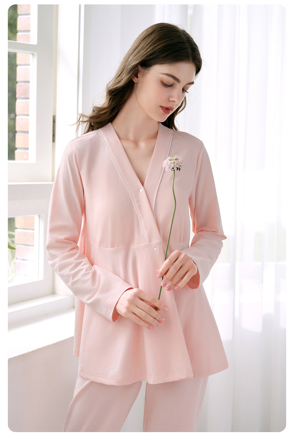 Jq Jingqi Maternity Pajamas with Breast Pads, Pure Cotton Postpartum Maternity Sleepwear, Nursing and Breastfeeding Hospital Home Wear Set for Women — 25