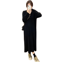 Jingqi Maternity Dress Autumn and Winter 2024 New Knitted High-Quality Loose Slim Long Sleeve Hooded Sweater Skirt