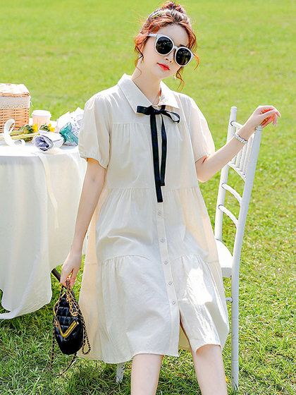 婧麒孕妇装夏季可哺乳款连衣裙小个子短袖夏装宽松孕妇裙子中长款