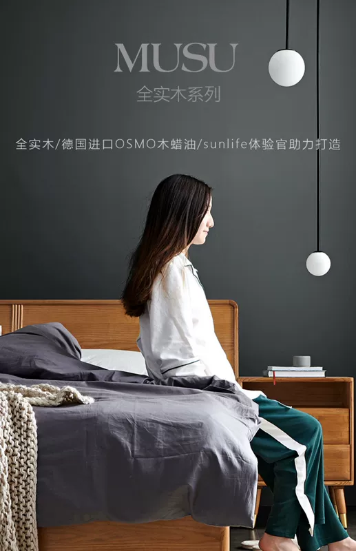 Đồ nội thất đôi Tiger Giường gỗ rắn Bắc Âu đơn giản 1,8 m Giường đôi tro giường 1,5 giường cao lưu trữ 19N3 - Giường
