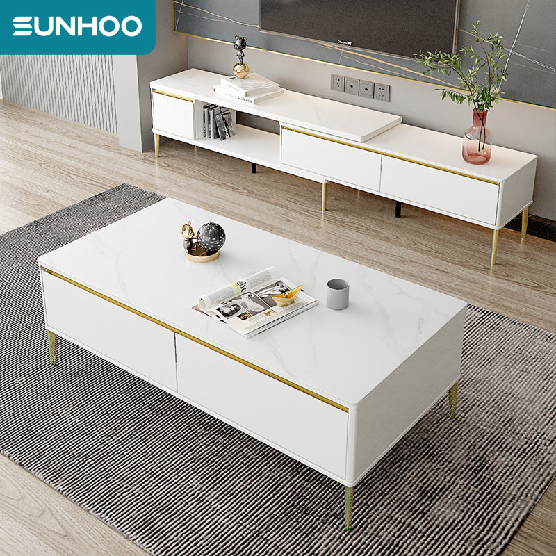 Twin Tiger Rockboard Tea Table TV Cabinet Combo Modern Light Extravagant small family Living room Home retractable brief About 306