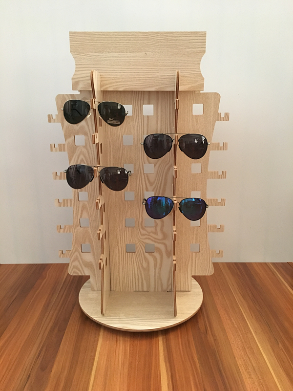 Meideda Creative Slot Counter Wood Grain Glasses Shelf Three Splints Sun Glasses Decoration Show Shelf Rotatable