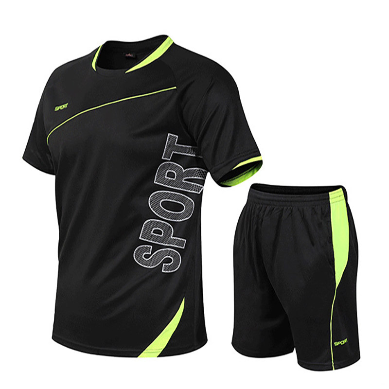 Sports suit men summer two pieces of fitness suit running speed dry dress breathable leisure T-shirt relaxed children's short sleeves