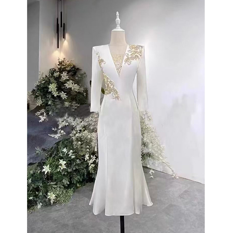 White Host Evening Gown, High-End and Elegant, Suitable for Formal Occasions, Vocal Performance, Solo Singing, and Music Student Performances for Women White Host Evening Gown, High-End and Elegant, Suitable for Formal Occasions, Vocal Performance, Solo Singing, and Music Student Performances for Women