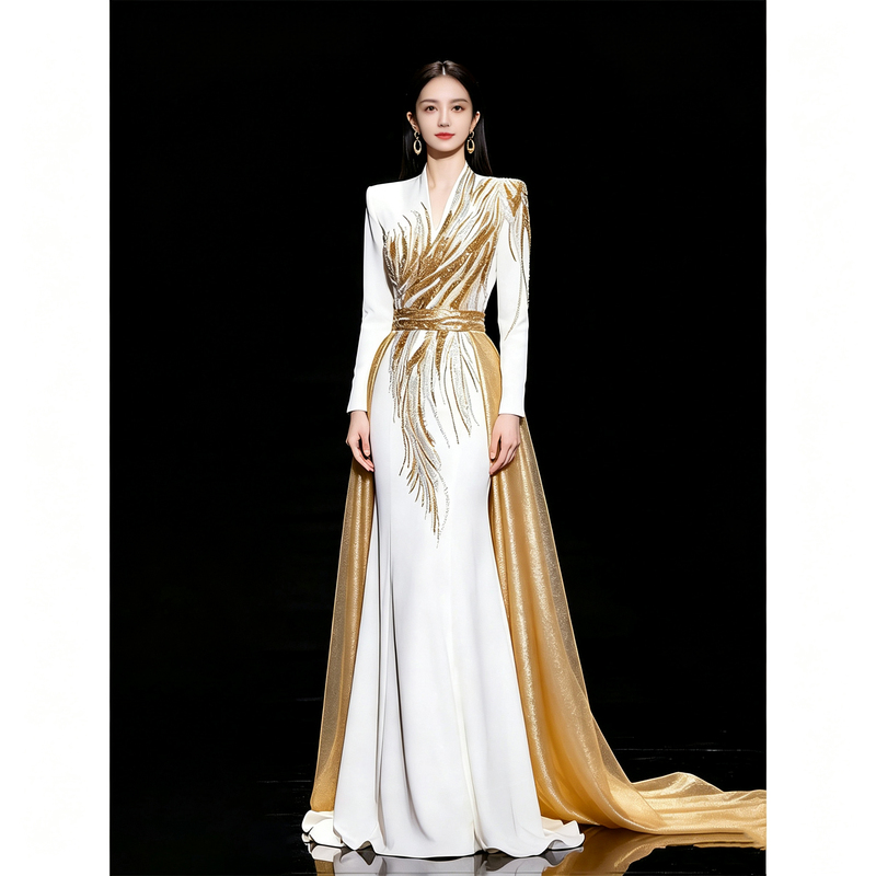 Hostess Dress 2026 New Model Dignified and Elegant Vocal Solo Performance Exam Concert Formal Occasion Performance Long Dress