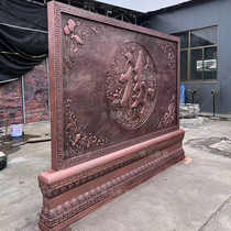 Bronze shadow wall copper brass screen wall with blessing characters Wufu Linmen forged copper screen mural copper relief floor carving villa