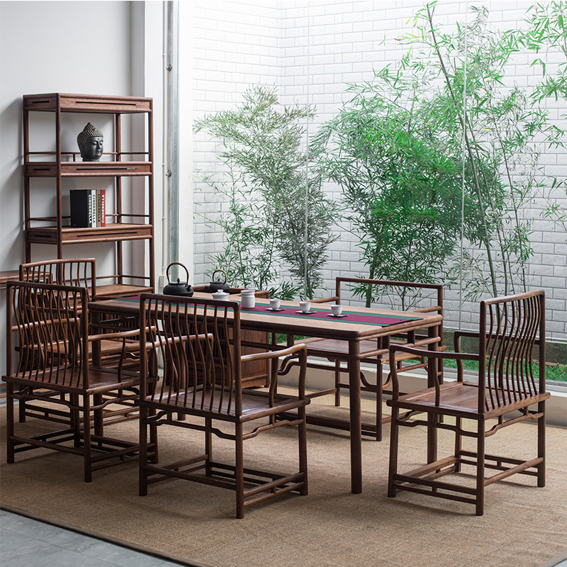 Wooden utensils Zen new Chinese tea table and chair combination black walnut wood solid wood antique furniture old elm tea room tea table