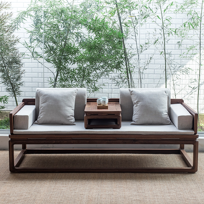 New Chinese old elm wood Wood Bed Black Walnuts Beauty Sleeper antique solid wood mortise and Furniture Zen Rohan Sofa