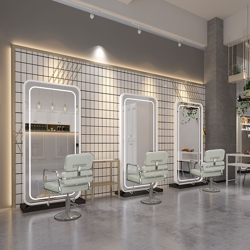 Hair salon mirror table Hair salon special hair salon hot dye Single-sided double-sided mirror table with lamp makeup table Wall mirror