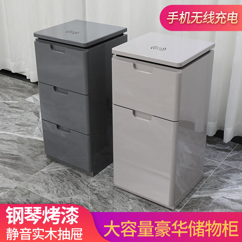 With wireless charging barber shop tool cabinet hair trolley single and double-sided solid wood cabinet hair salon special tool table storage