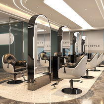 Internet celebrity hair salon mirror table single and double-sided floor mirror barber shop mirror with light perming and dyeing hair cutting mirror dedicated to hair salon