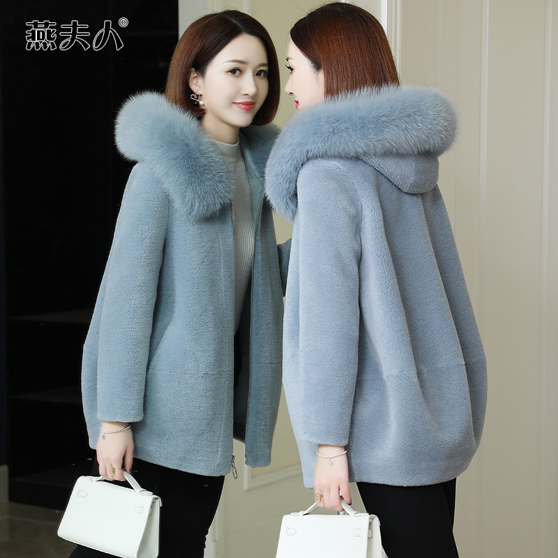 Sheep-cut velvet big coat woman 2021 new autumn and winter henning grain wool integrated fox leather fur straw jacket short