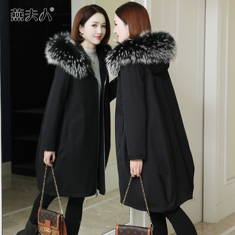 Lady Yan Pixedo woman 2019 Winter new medium Long version Rex Rabbit wool liner detachable Heinin fur coat