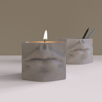 Geometric lips candle cup container cement succulent pot mold concrete candle plaster pen holder mold silicone