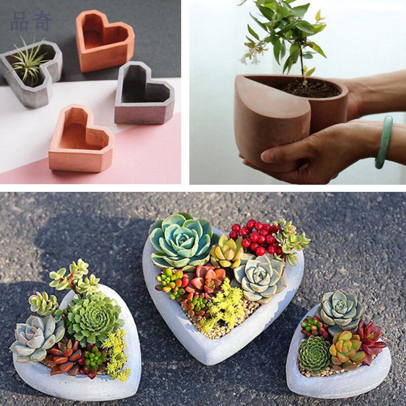 loft heart-shaped love flower pot mold multi-meat flower pot potted cement silicone mold concrete simple design
