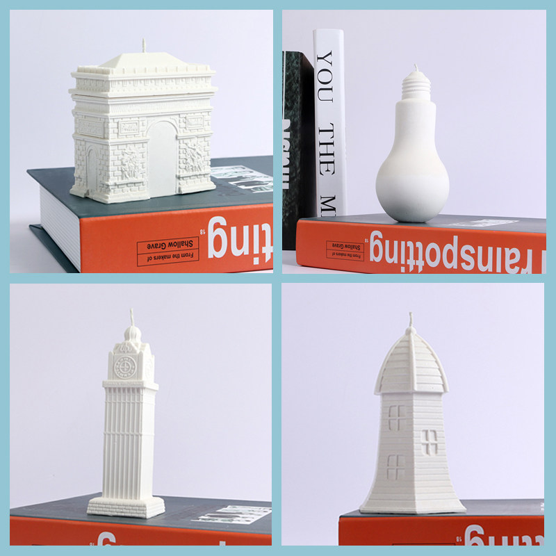Aromatherapy cement candle silicone mold lighthouse house light bulb diy candle plaster building ornament silicone mold