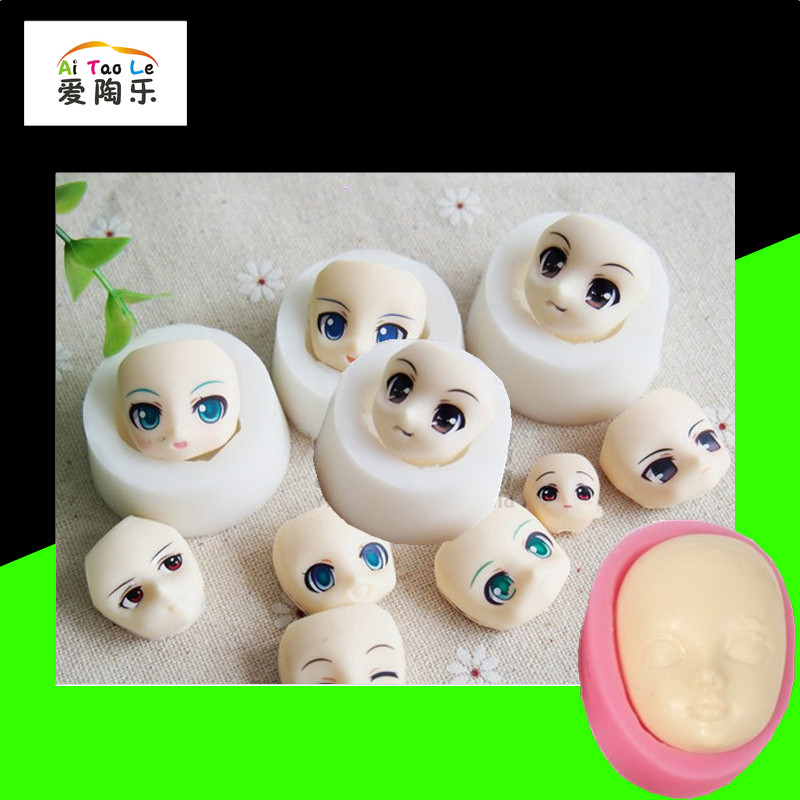 Love Pottery Q version Silicone Face Mold Ultralight Soft Pottery Turned Sugar Face Mold Doll Face