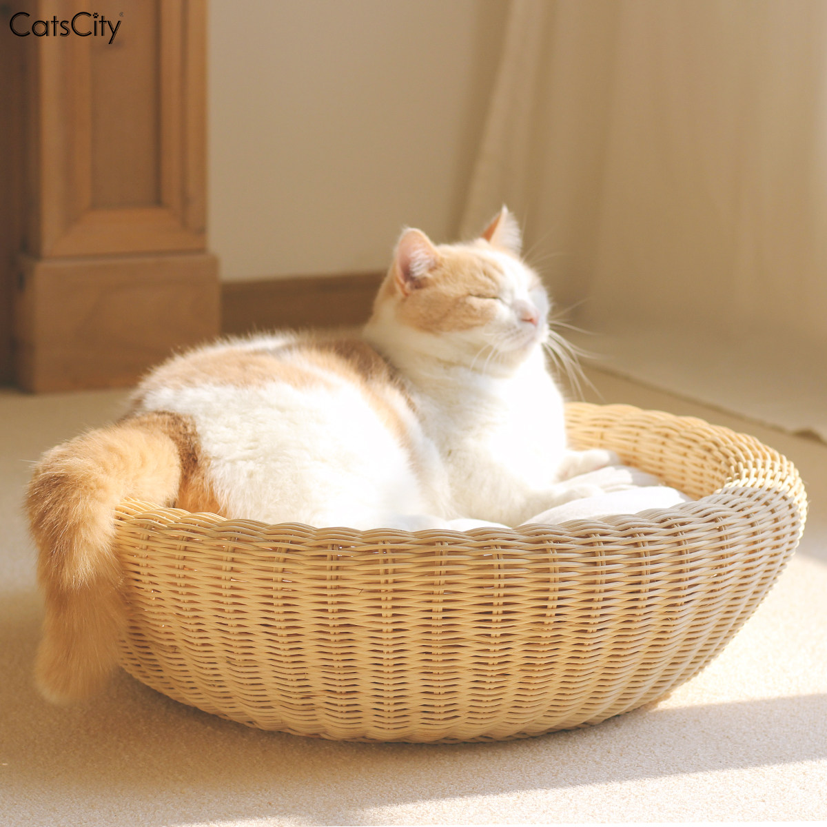 CatsCity original pure handmade real rattan double-layer woven round cat litter four seasons universal autumn and winter warm cat bed