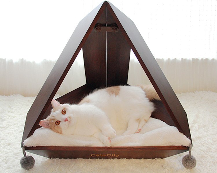 CatsCity original design sci-fi meow star triangular space capsule cat litter bamboo and wood summer cool non-stick hair