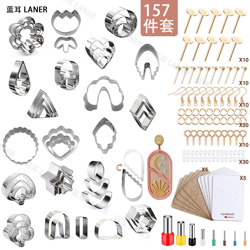 157 Pieces of Soft Clay Earring Cutting Molds, Stainless Steel ins Stone Plastic Clay Pottery Handmade DIY Earring Cutting Molds