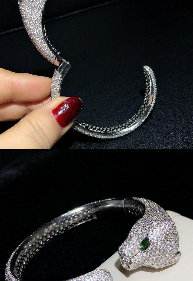 Phong cách châu Âu và Mỹ cá tính sang trọng đầy đủ kim cương xanh mắt con báo đầu vòng tay vòng tay mở vòng tay thủy triều người phóng đại - Vòng đeo tay Cuff vòng daniel wellington 