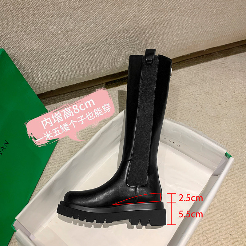 2021 winter new genuine leather small guy inner heightening long cylinder boot high cylinder riding boots female thick bottom though knee-length boots